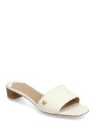 Fay Tumbled Leather Sandal Sandal Med Klack Cream Lauren Ralph Lauren
