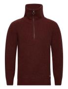 Sweater Zip-Up Collar Héritage Tops Knitwear Half Zip Jumpers Burgundy...