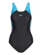 Womens Colourblock Splice Muscleback Sport Swimsuits Black Speedo