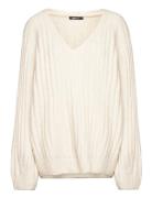 V-Neck Knitted Sweater Tops Knitwear Jumpers White Gina Tricot