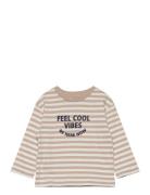 Striped Long Sleeves T-Shirt Tops T-shirts Long-sleeved T-shirts Beige...