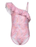 Swimsuit Shoulder, Aop Baddräkt Badkläder Pink Color Kids