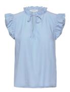 Top W/Ruffles Tops T-shirts & Tops Sleeveless Blue Rosemunde