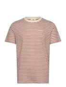 Akrod S/S Cot/Linen Stripe Tee Tops T-shirts Short-sleeved Brown Anerk...