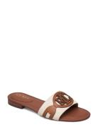 Lauren Ralph Lauren Alegra Canvas-Leather Slide Sandal Beige