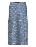 Polka-Dot Satin Charmeuse Midi Skirt Knälång Kjol Blue Lauren Ralph La...