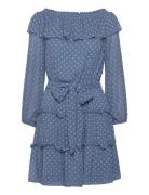 Print Georgette Off-The-Shoulder Dress Kort Klänning Blue Lauren Ralph...
