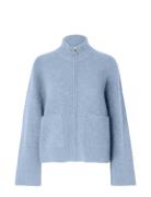 Selected Femme Slfsia Ras Ls Knit Zipper Cardigan Noos Blå