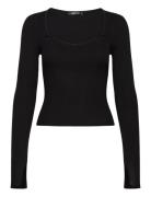 Rib Knitted Top Tops T-shirts & Tops Long-sleeved Black Gina Tricot