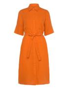 Rel Linen Ss Shirt Dress Knälång Klänning Orange GANT