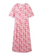 Printed Dress With Belt Knälång Klänning Pink Tom Tailor