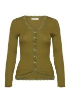 Silk Cardigan W/ Lace Tops Knitwear Cardigans Green Rosemunde