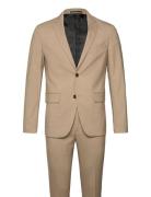 Lindbergh Plain Mens Suit - Normal Length Beige