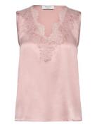 Silk Top W Lace Tops Blouses Sleeveless Pink Rosemunde