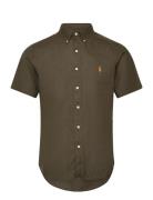 Custom Fit Linen Shirt Tops Shirts Short-sleeved Green Polo Ralph Laur...