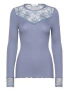 Silk T-Shirt Regular Ls W/Lace Tops T-shirts & Tops Long-sleeved Blue ...
