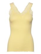 Organic Top W/ Lace Tops T-shirts & Tops Sleeveless Yellow Rosemunde