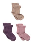 Wool Socks - Rib 3-Pack Sockor Strumpor Multi/patterned Minymo