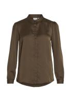 Viellette Satin L/S Shirt/Su - Tops Shirts Long-sleeved Khaki Green Vi...