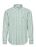 Striped Cotton Poplin Shirt Tops Shirts Long-sleeved Shirts Green Ralp...