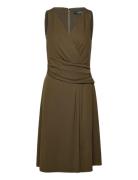 Surplice Jersey Sleeveless Dress Knälång Klänning Green Lauren Ralph L...