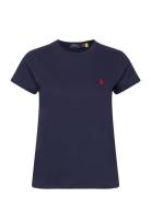 Cotton Jersey Crewneck Tee Tops T-shirts & Tops Short-sleeved Blue Pol...