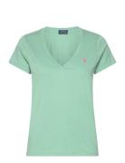 Cotton Jersey V-Neck Tee Tops T-shirts & Tops Short-sleeved Green Polo...
