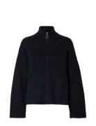 Selected Femme Slfsia Ras Ls Knit Zipper Cardigan Noos Marinblå