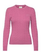 Stretch Cotton Cable C-Neck Tops Knitwear Jumpers Pink GANT
