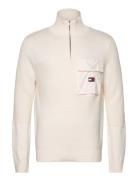 Tjm Reg Mix Fabric Tech Sweater Tops Knitwear Half Zip Jumpers White T...
