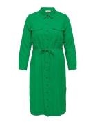 Carcaro Ls Linen Shirt Dress Wvn Knälång Klänning Green ONLY Carmakoma