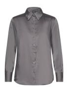 Over D Satin Shirt Tops Shirts Long-sleeved Grey Gina Tricot