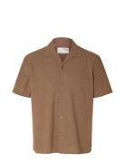 Slhrelaxnew-Linen Shirt Ss Resort Tops Shirts Short-sleeved Brown Sele...