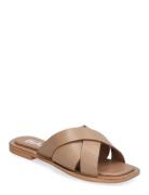 Biajudy Slide Smooth Leather Platta Sandaler Beige Bianco