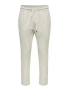 Onslinus Crop 0136 Stripe Linen Pant Bottoms Trousers Casual Cream ONL...