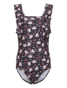 Swimsuit W. Frills, Aop Baddräkt Badkläder Multi/patterned Color Kids