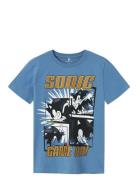 Nkmjunior Sonic Ss Top Box Bfu Tops T-shirts Short-sleeved Blue Name I...