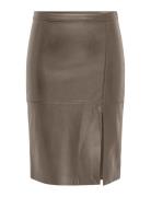 Onlnewoline Faux Leather Skirt Cc Otw Knälång Kjol Brown ONLY