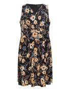 Lauren Women Floral Surplice Jersey Sleeveless Dress Svart