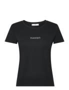 Mango Logo Cotton T-Shirt Svart