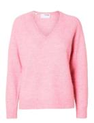 Selected Femme Slflulu New Ls Knit V-Neck B Noos Rosa