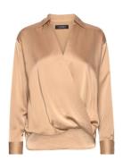 Lauren Ralph Lauren Satin Charmeuse Surplice Blouse Beige