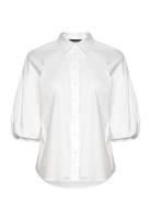 Lauren Ralph Lauren Cotton-Blend Bubble-Sleeve Shirt Vit