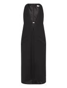 Tailored Wool V-Neck Dress Knälång Klänning Black Filippa K