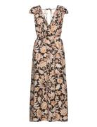 Mango Floral Wrap Neckline Dress Svart