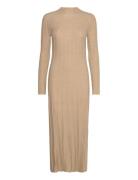 Mango Perkins-Neck Ribbed Dress Beige