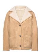 Shearling-Lined Coat With Buttons Läderjacka Skinnjacka Beige Mango