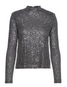 Sequin T-Shirt Turtleneck Tops Blouses Long-sleeved Grey Mango