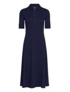 Cotton-Blend Polo Dress Knälång Klänning Navy Lauren Ralph Lauren