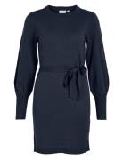 Viava L/S Belt Short Knit Dress Knälång Klänning Navy Vila